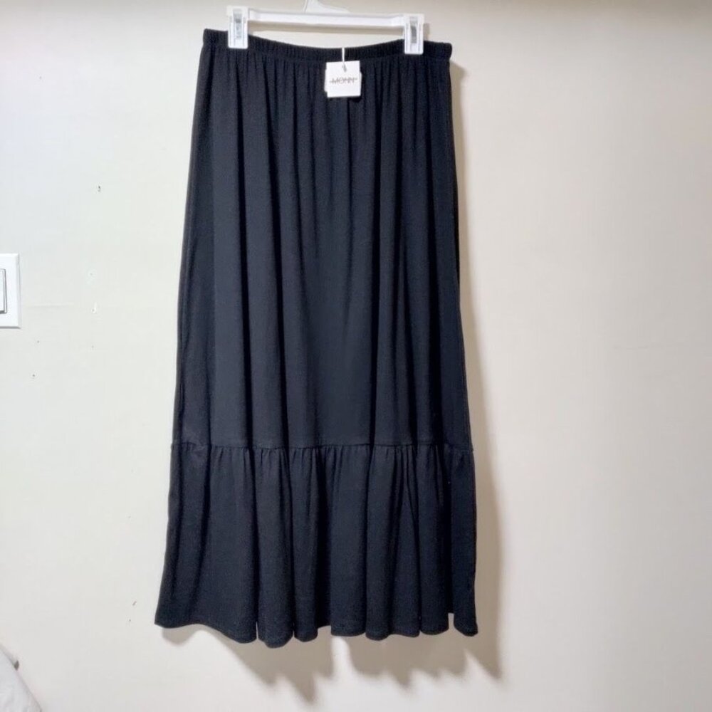 Monn NWT Modesty Jersey Whimsygoth Ruffle Elastic Waist Black Long Skirt 1XL - Picture 5 of 9